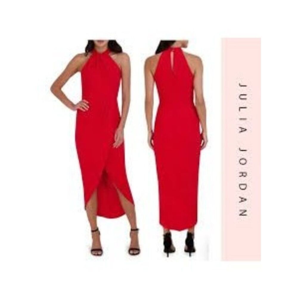 Julia Jordan Red knot Neck Halter Tulip Hem Midi Dress Size 12